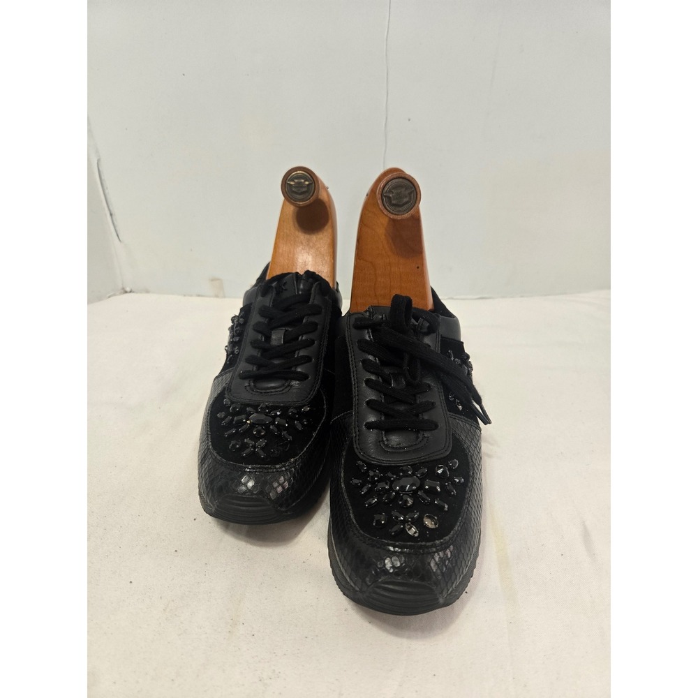 Michael Kors Black Crystal Embellished Snakeskin Leather Sneakers 8M HL16F